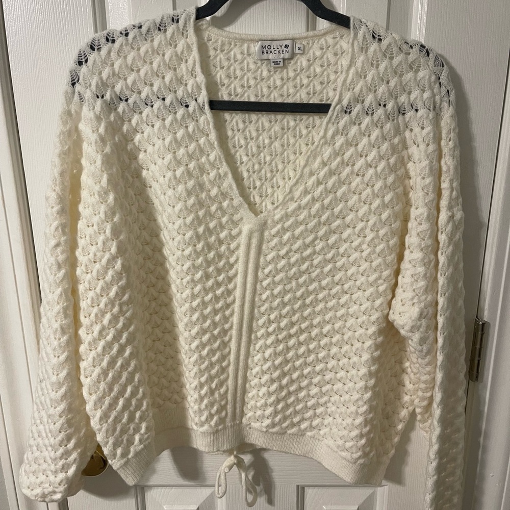 Molly Bracken Popcorn Knit Sweater Cream XL